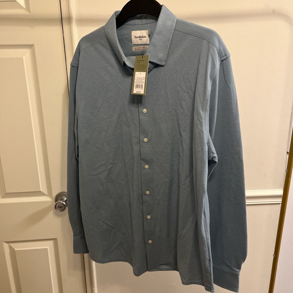 Goodfellow & Co Men's Knit Pique Dress Shirt - Blue - Size L - NWT